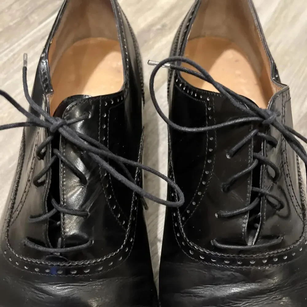SALVATORE FERRAGAMO MENS BLACK OXFORD DRESS SHOES SIZE 10D MADE IN ITALY